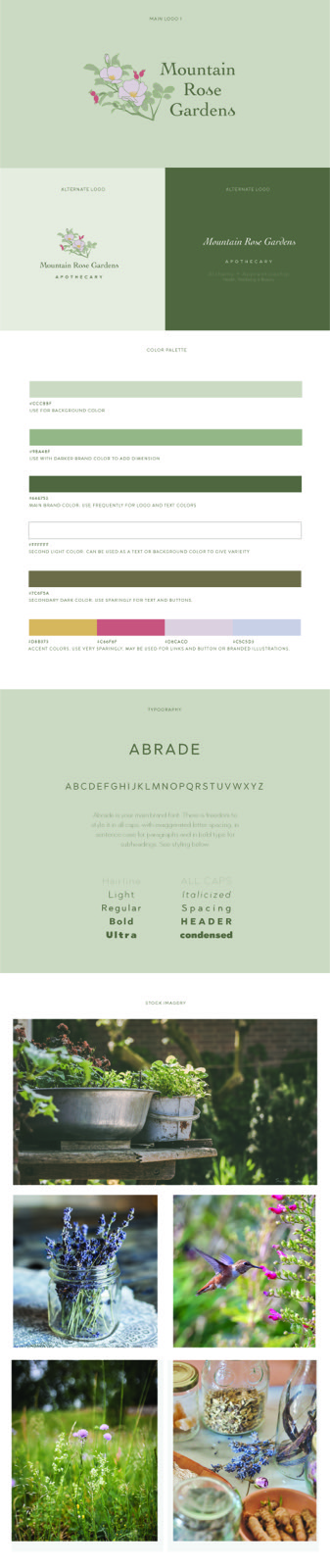 Mountain Rose Gardens: brand board, logo, product tags