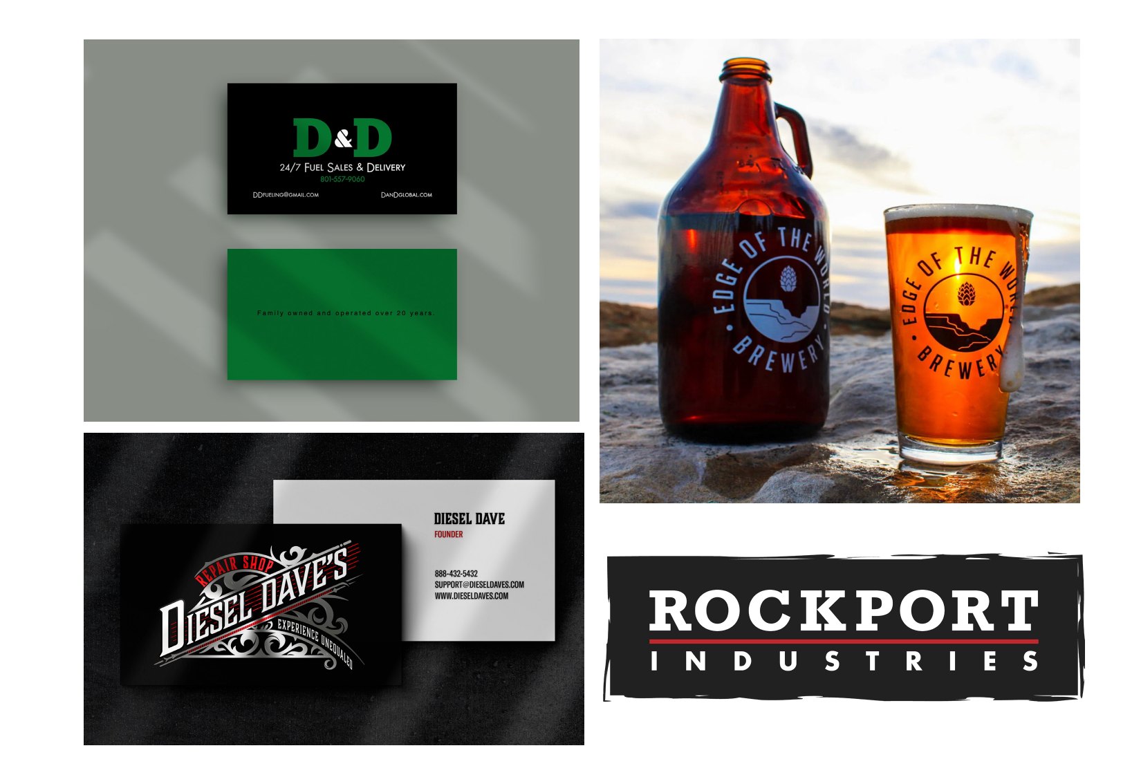 D&D · Diesel Dave’s · Rockport: logos, business cards